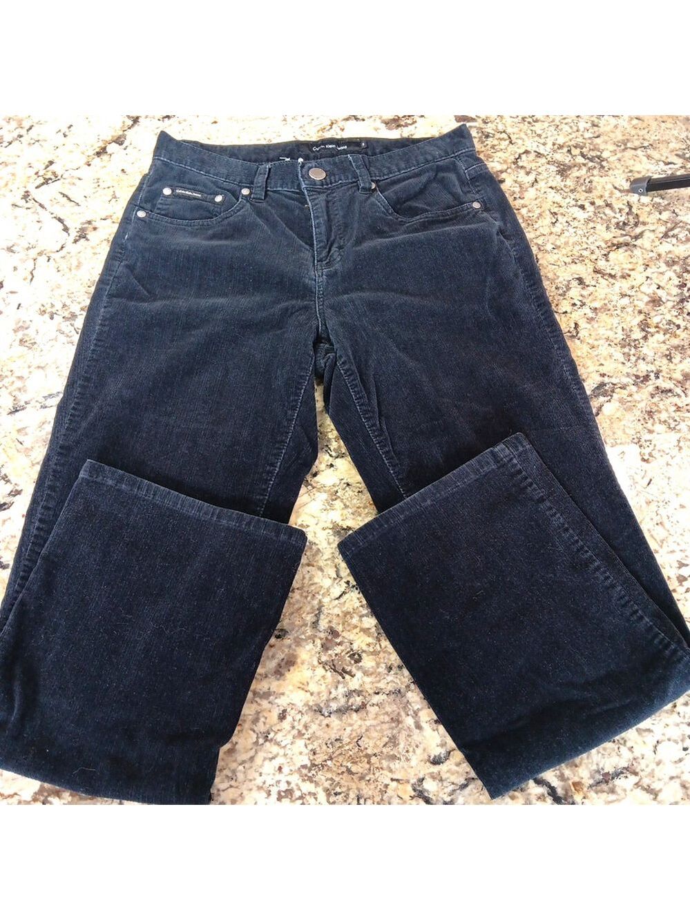 Size 8 X 28 Calvin Klein Jeans Womens Black Velvet Bootcut Mid Rise Pants